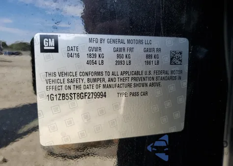 2016 Chevrolet Malibu Ls z USA, uszkodzony, nr VIN 1G1ZB5ST8GF279994